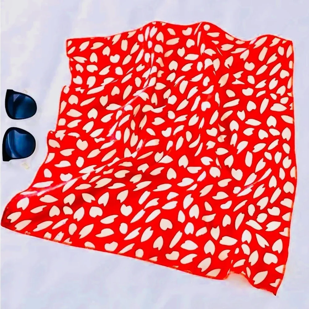 Romantic Red Heart Print Scarf – 19.69” Square NWOT